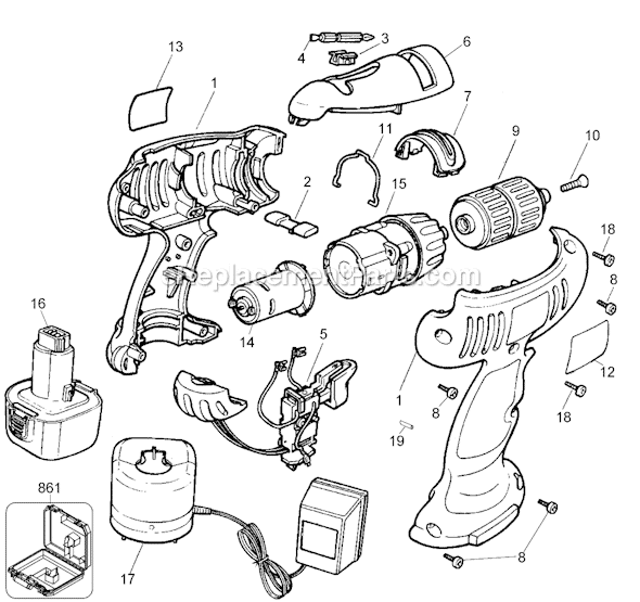 Page A Diagram and Parts List for CD632 Type 1 Black and Decker Cordless Drill